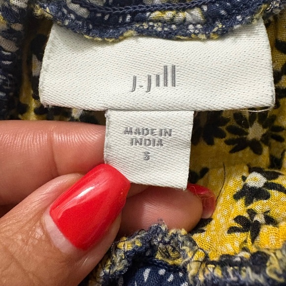 J Jill Butter Yellow and Blue Floral Double Layer Cotton Mini Skirt with Smocked - Picture 5 of 11